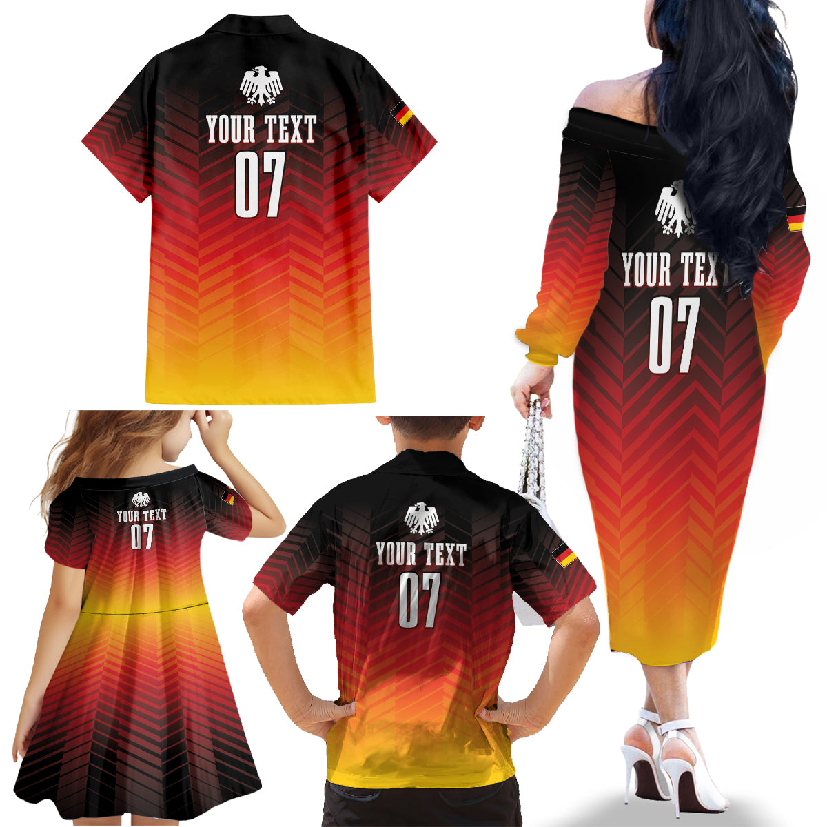 Germany Football Family Matching Off The Shoulder Long Sleeve Dress and Hawaiian Shirt Nationalelf Dynamic - Wonder Print Shop