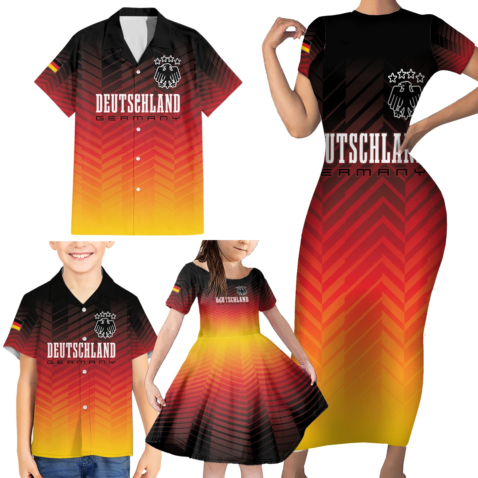 Germany Football Family Matching Short Sleeve Bodycon Dress and Hawaiian Shirt Nationalelf Dynamic - Wonder Print Shop