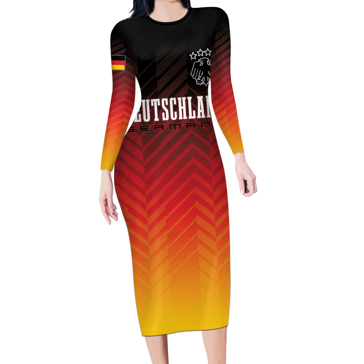 Germany Football Long Sleeve Bodycon Dress Nationalelf Dynamic - Wonder Print Shop
