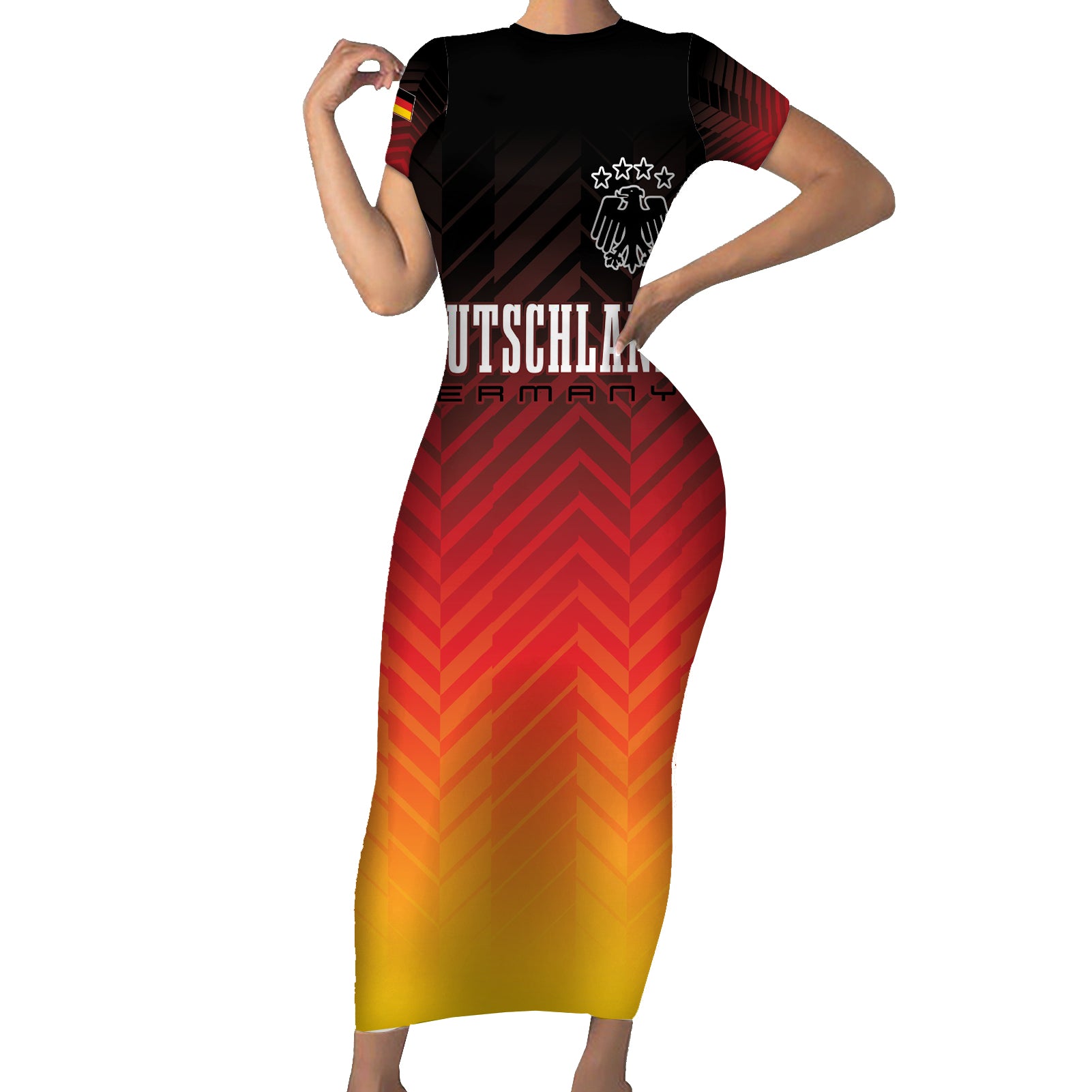 Germany Football Short Sleeve Bodycon Dress Nationalelf Dynamic - Wonder Print Shop