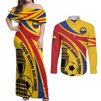 Colombia Football Custom Couples Matching Off Shoulder Maxi Dress and Long Sleeve Button Shirt Todos Somos Colombia LT7 - Wonder Print Shop