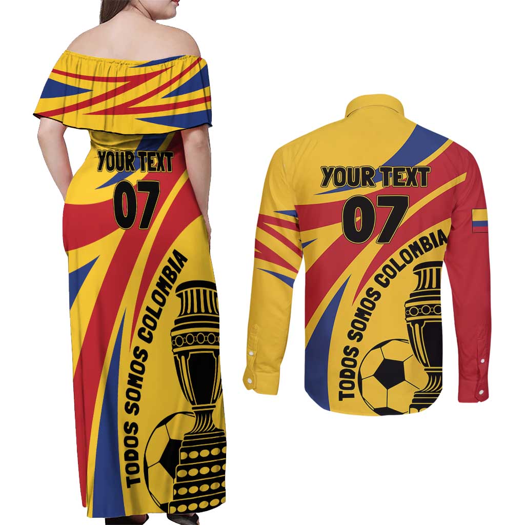 Colombia Football Custom Couples Matching Off Shoulder Maxi Dress and Long Sleeve Button Shirt Todos Somos Colombia LT7 - Wonder Print Shop