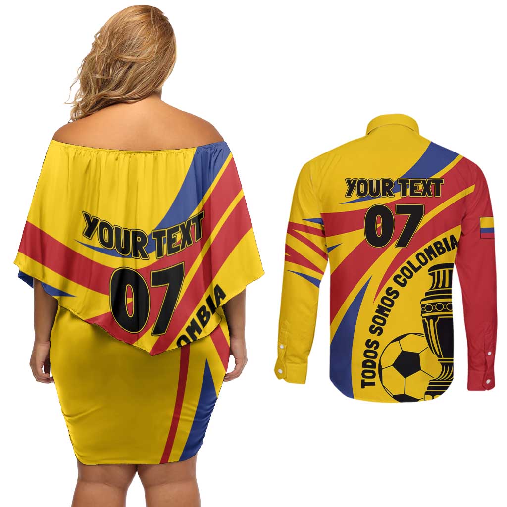 Colombia Football Custom Couples Matching Off Shoulder Short Dress and Long Sleeve Button Shirt Todos Somos Colombia LT7 - Wonder Print Shop