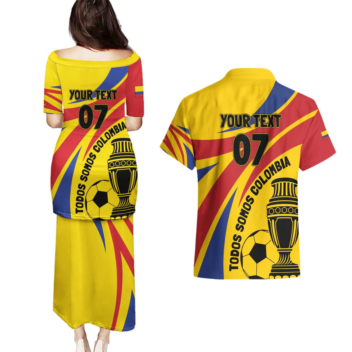 Colombia Football Custom Couples Matching Puletasi and Hawaiian Shirt Todos Somos Colombia LT7 - Wonder Print Shop