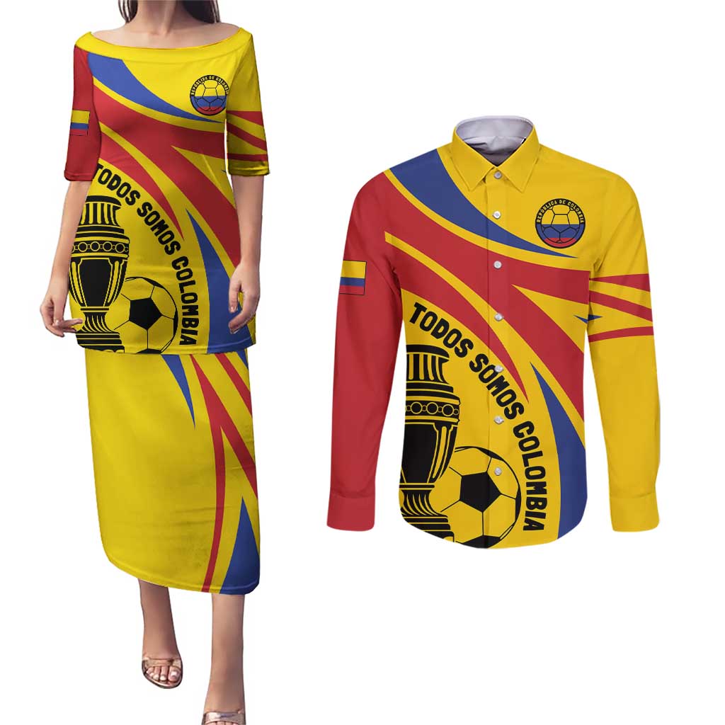 Colombia Football Custom Couples Matching Puletasi and Long Sleeve Button Shirt Todos Somos Colombia LT7 - Wonder Print Shop