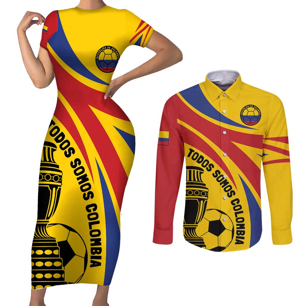 Colombia Football Custom Couples Matching Short Sleeve Bodycon Dress and Long Sleeve Button Shirt Todos Somos Colombia LT7 - Wonder Print Shop