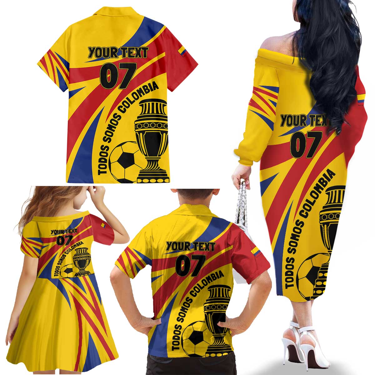 Colombia Football Custom Family Matching Off The Shoulder Long Sleeve Dress and Hawaiian Shirt Todos Somos Colombia - Wonder Print Shop