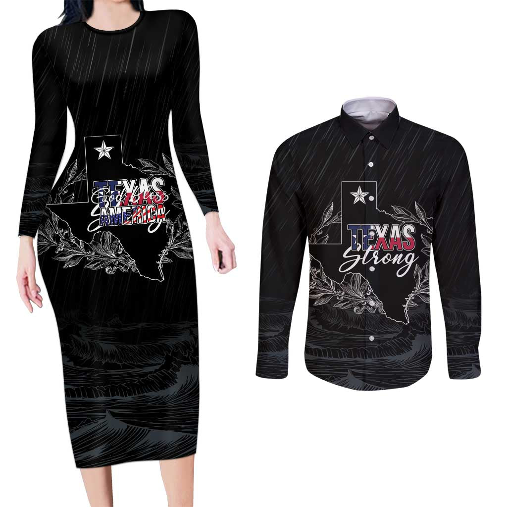 Pray for Texas Hill Country Couples Matching Long Sleeve Bodycon Dress and Long Sleeve Button Shirt - Wonder Print Shop