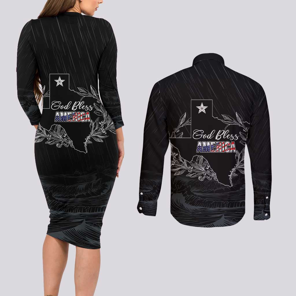 Pray for Texas Hill Country Couples Matching Long Sleeve Bodycon Dress and Long Sleeve Button Shirt - Wonder Print Shop