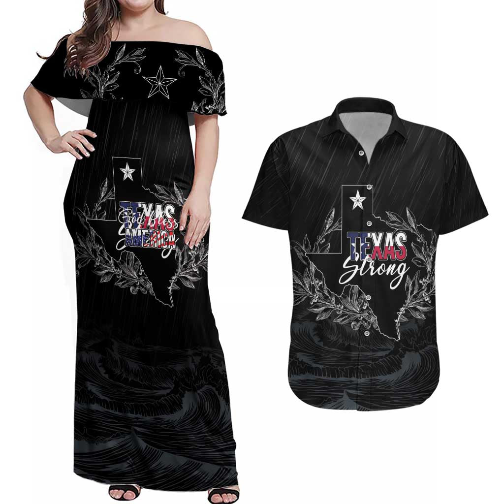 Pray for Texas Hill Country Couples Matching Off Shoulder Maxi Dress and Hawaiian Shirt - Wonder Print Shop