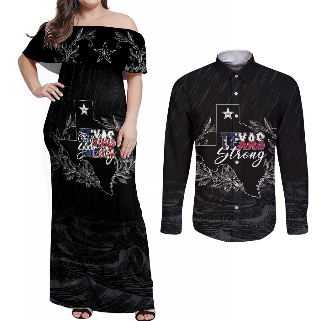 Pray for Texas Hill Country Couples Matching Off Shoulder Maxi Dress and Long Sleeve Button Shirt - Wonder Print Shop