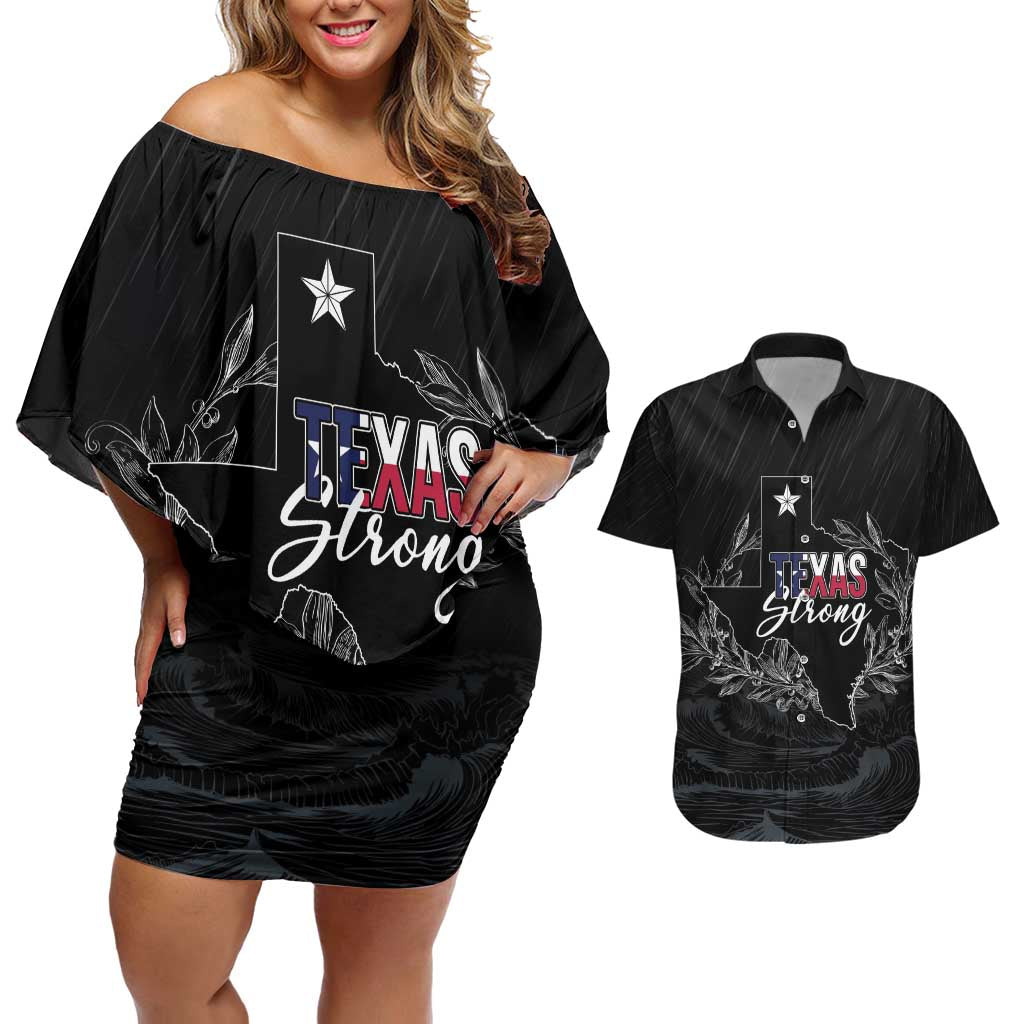 Pray for Texas Hill Country Couples Matching Off Shoulder Short Dress and Hawaiian Shirt - Wonder Print Shop