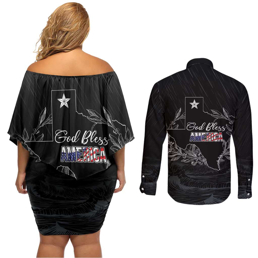 Pray for Texas Hill Country Couples Matching Off Shoulder Short Dress and Long Sleeve Button Shirt - Wonder Print Shop