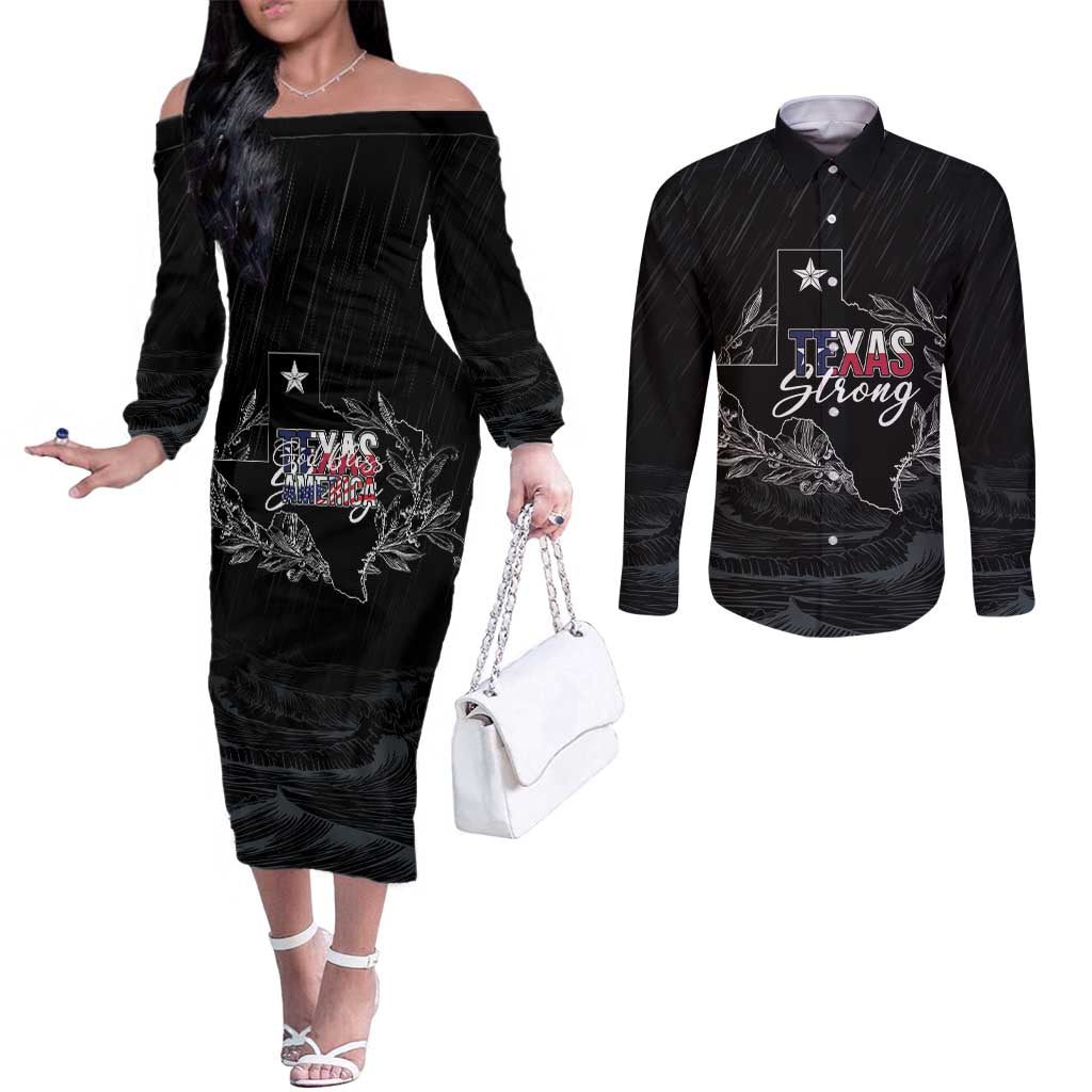 Pray for Texas Hill Country Couples Matching Off The Shoulder Long Sleeve Dress and Long Sleeve Button Shirt - Wonder Print Shop
