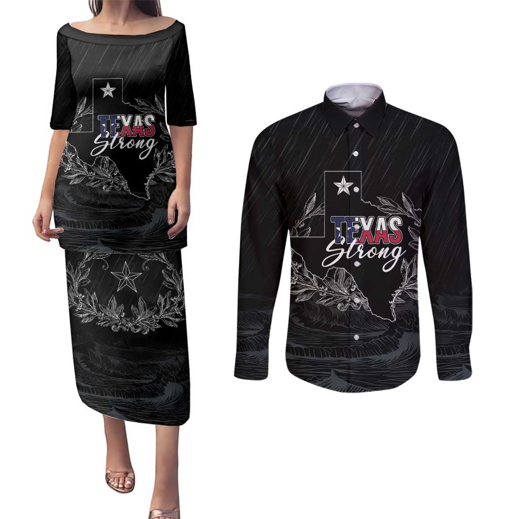 Pray for Texas Hill Country Couples Matching Puletasi and Long Sleeve Button Shirt - Wonder Print Shop