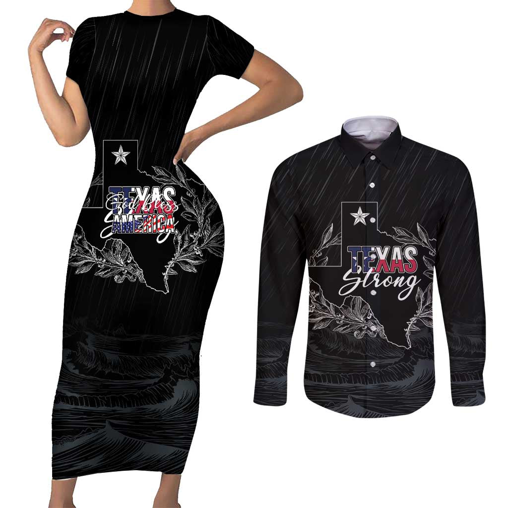 Pray for Texas Hill Country Couples Matching Short Sleeve Bodycon Dress and Long Sleeve Button Shirt - Wonder Print Shop