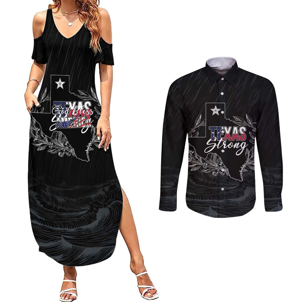 Pray for Texas Hill Country Couples Matching Summer Maxi Dress and Long Sleeve Button Shirt - Wonder Print Shop