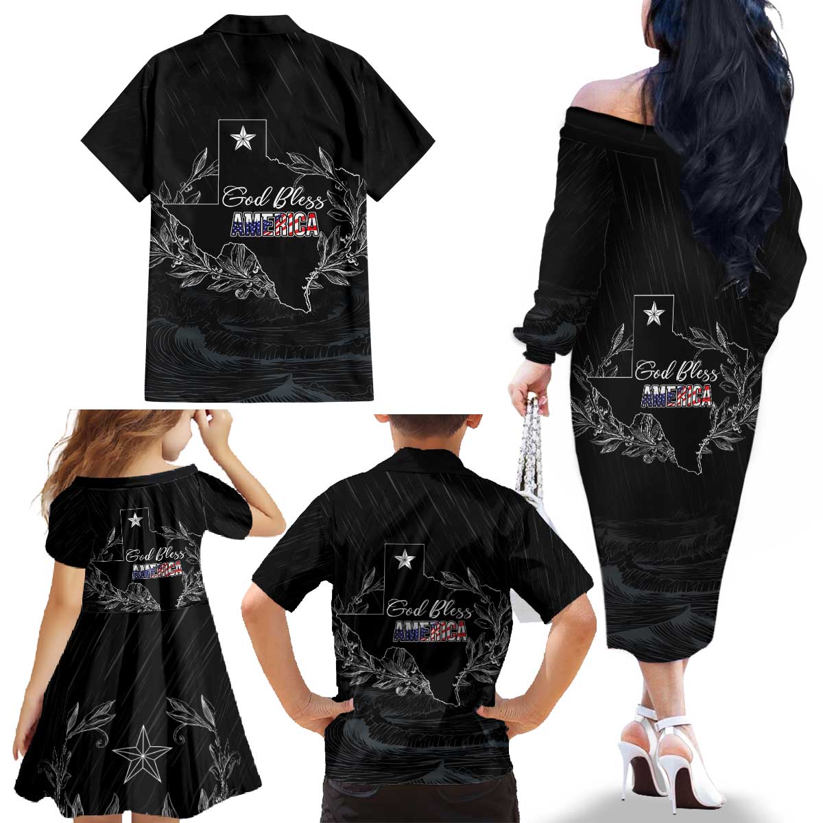 Pray for Texas Hill Country Family Matching Off The Shoulder Long Sleeve Dress and Hawaiian Shirt - Wonder Print Shop