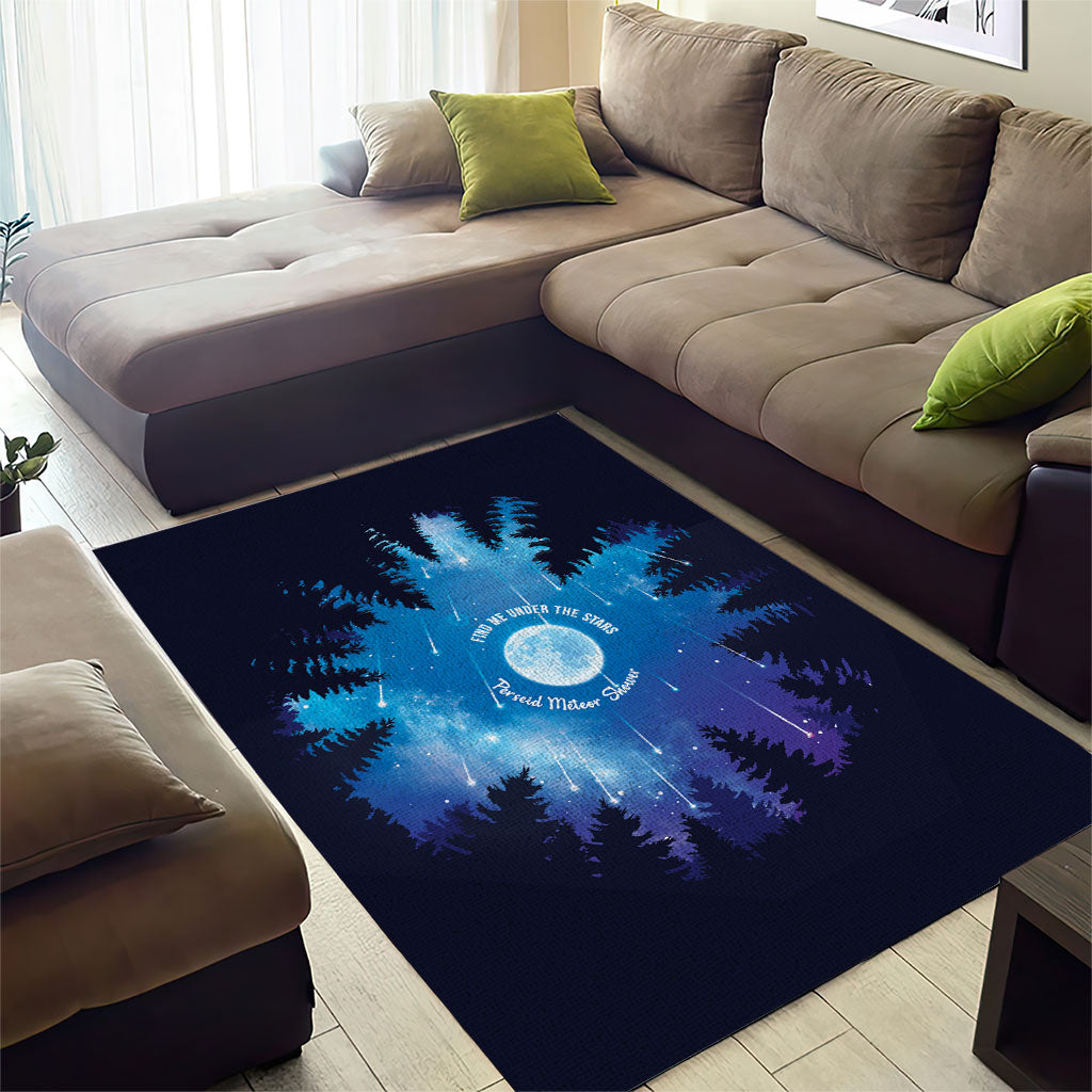 Perseid Meteor Shower Area Rug Starry Sky Above The Trees