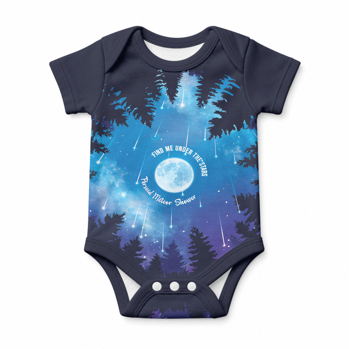Perseid Meteor Shower Baby Onesie Starry Sky Above The Trees