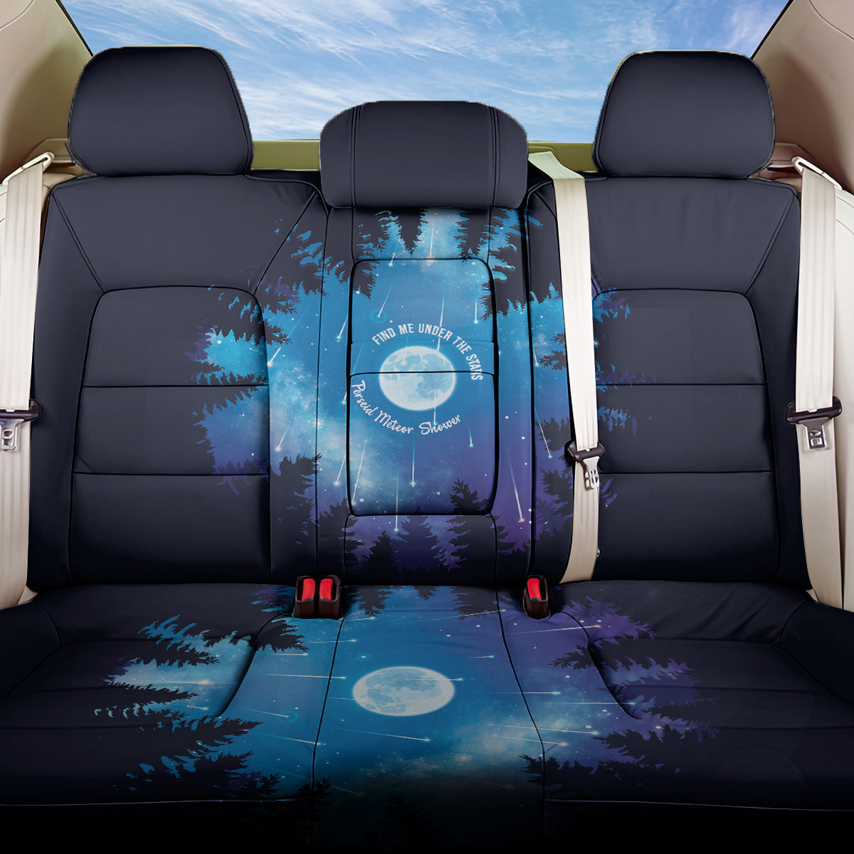 Perseid Meteor Shower Back Car Seat Cover Starry Sky Above The Trees