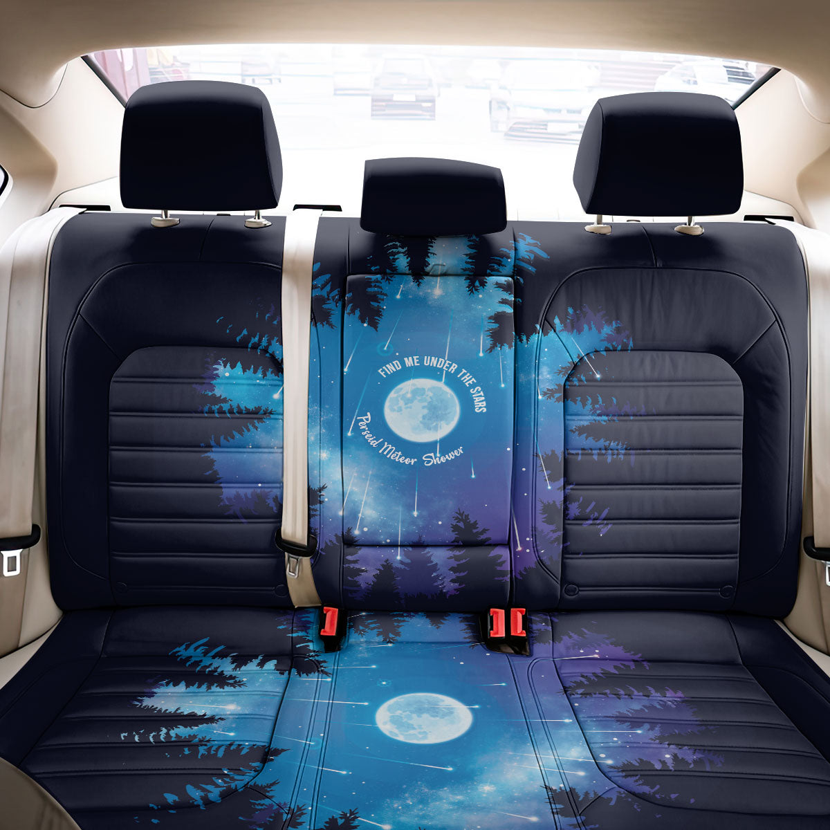 Perseid Meteor Shower Back Car Seat Cover Starry Sky Above The Trees