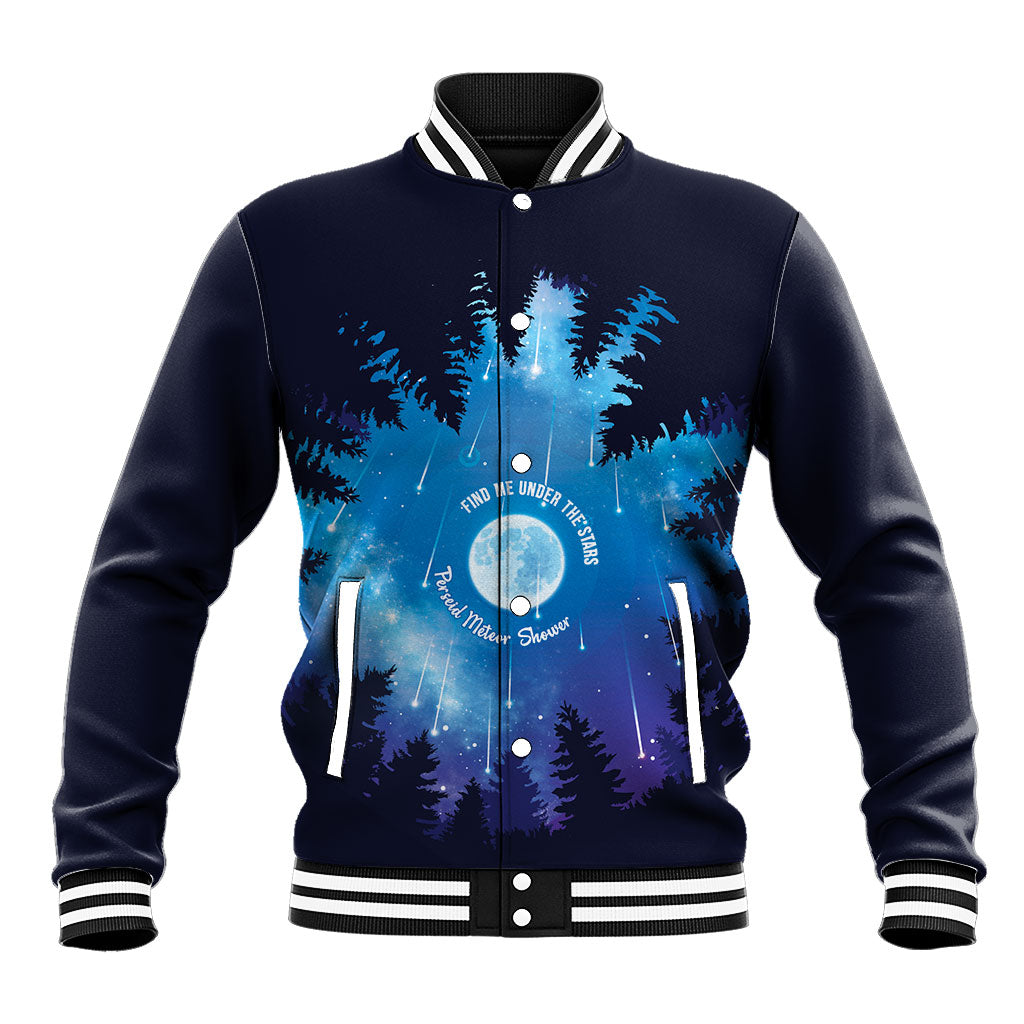 Perseid Meteor Shower Baseball Jacket Starry Sky Above The Trees