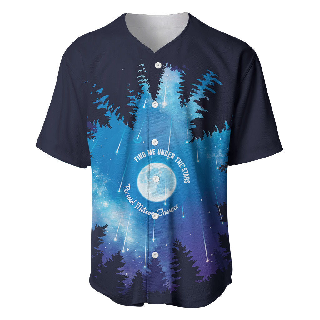 Perseid Meteor Shower Baseball Jersey Starry Sky Above The Trees