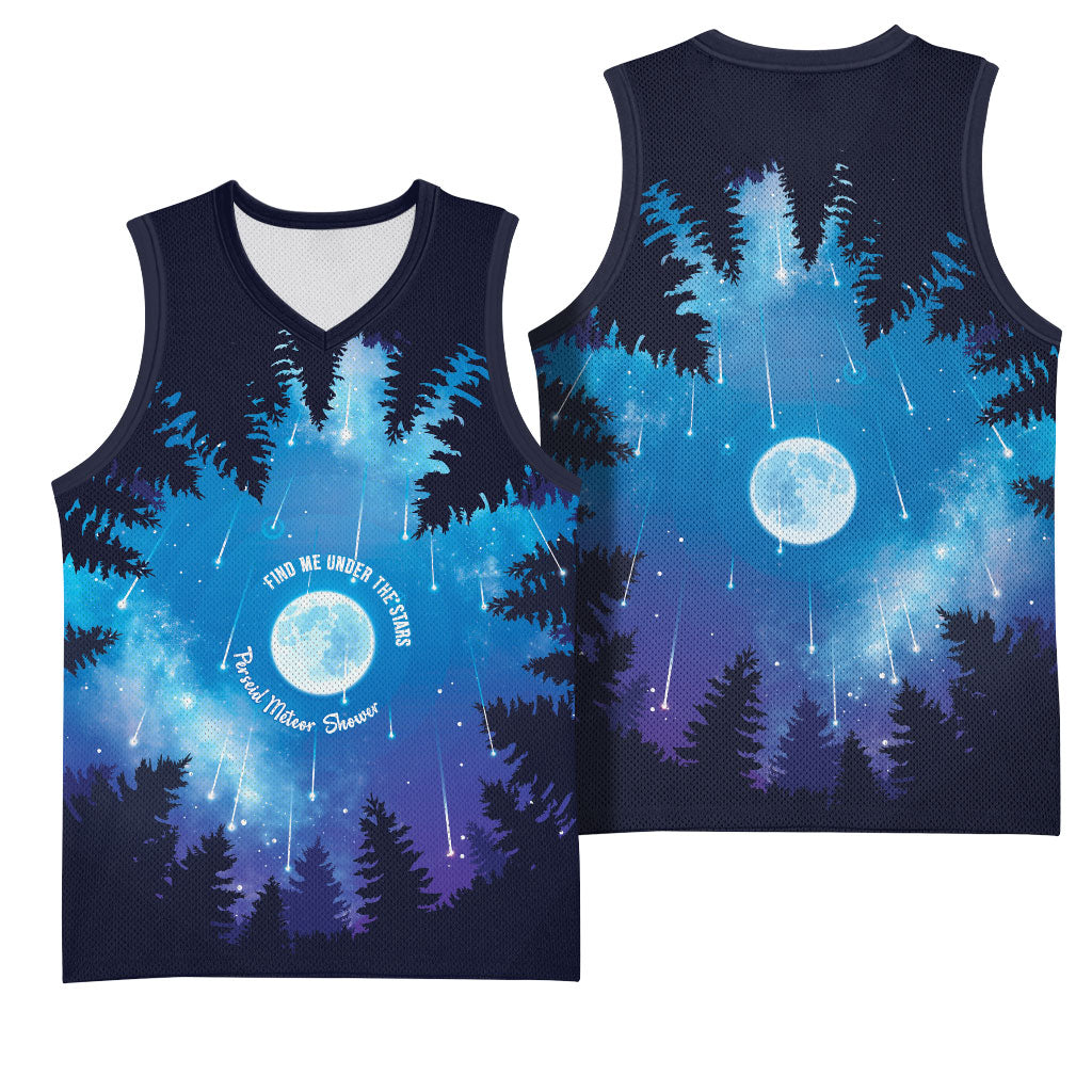 Perseid Meteor Shower Basketball Jersey Starry Sky Above The Trees