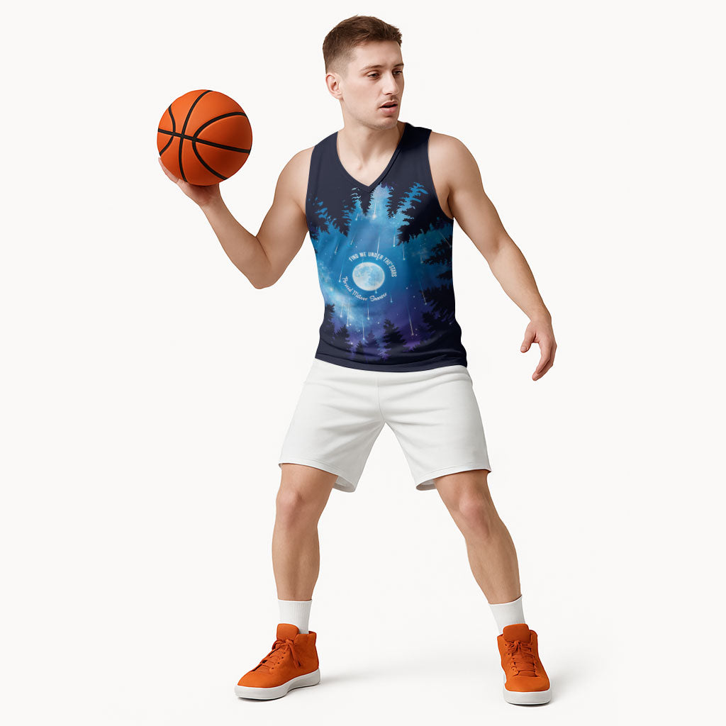 Perseid Meteor Shower Basketball Jersey Starry Sky Above The Trees