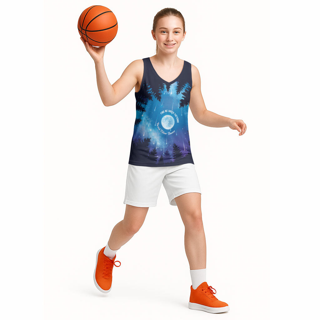 Perseid Meteor Shower Basketball Jersey Starry Sky Above The Trees