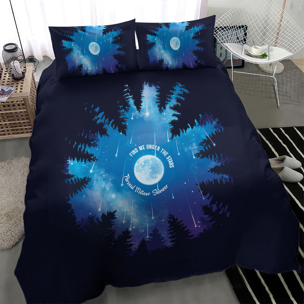 Perseid Meteor Shower Bedding Set Starry Sky Above The Trees