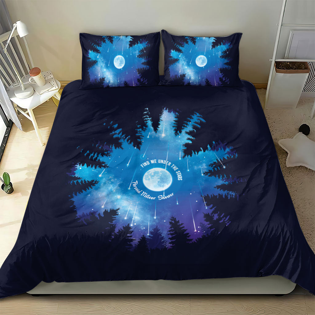 Perseid Meteor Shower Bedding Set Starry Sky Above The Trees