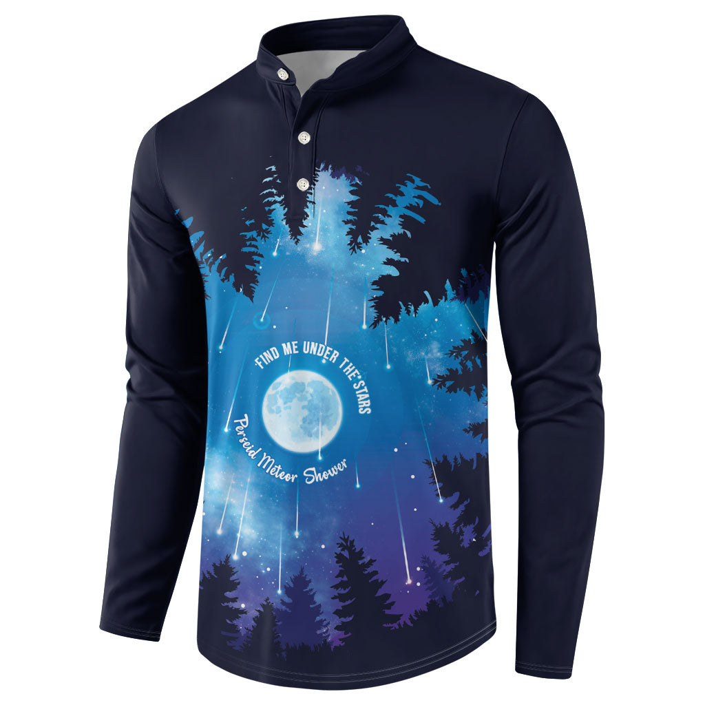Perseid Meteor Shower Button Sweatshirt Starry Sky Above The Trees