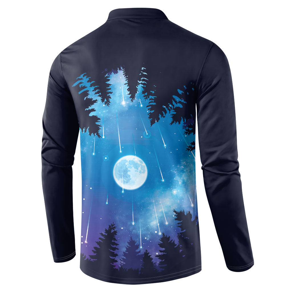 Perseid Meteor Shower Button Sweatshirt Starry Sky Above The Trees