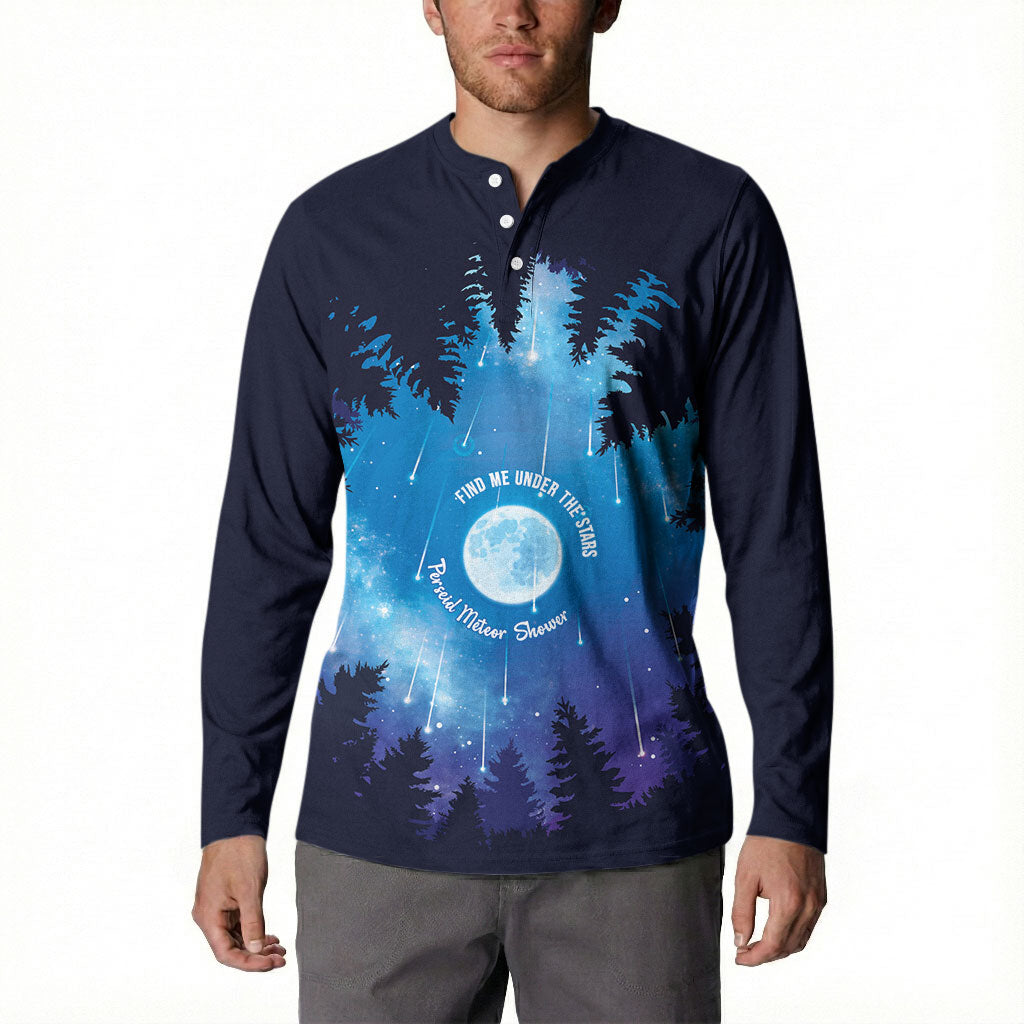 Perseid Meteor Shower Button Sweatshirt Starry Sky Above The Trees