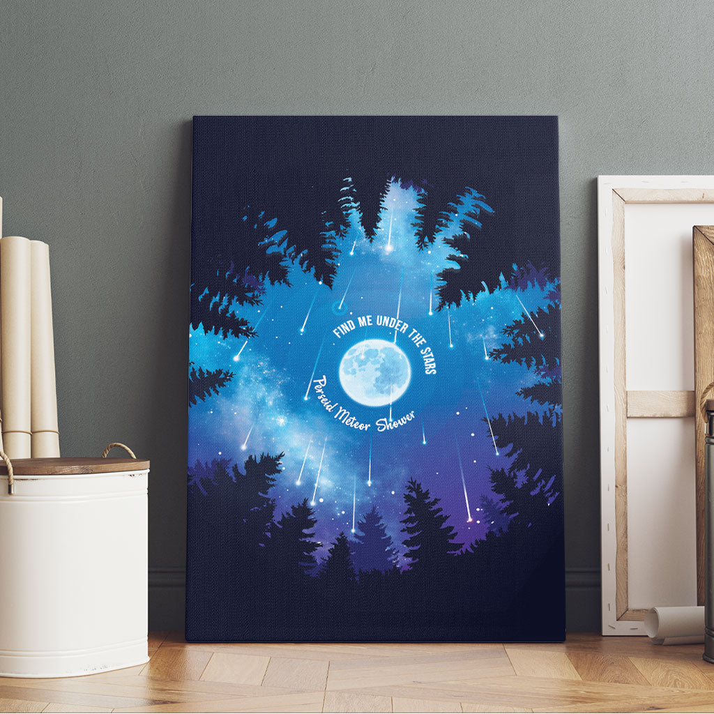 Perseid Meteor Shower Canvas Wall Art Starry Sky Above The Trees