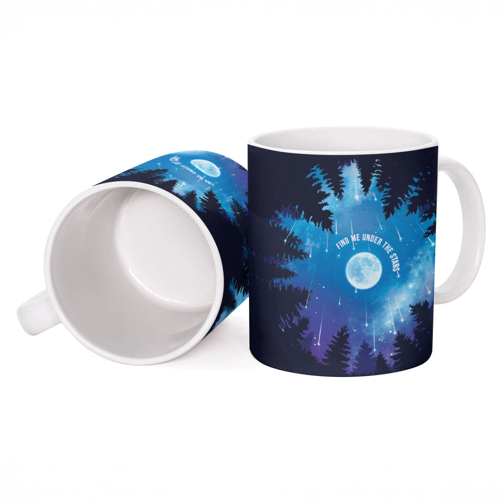 Perseid Meteor Shower Ceramic Mug Starry Sky Above The Trees