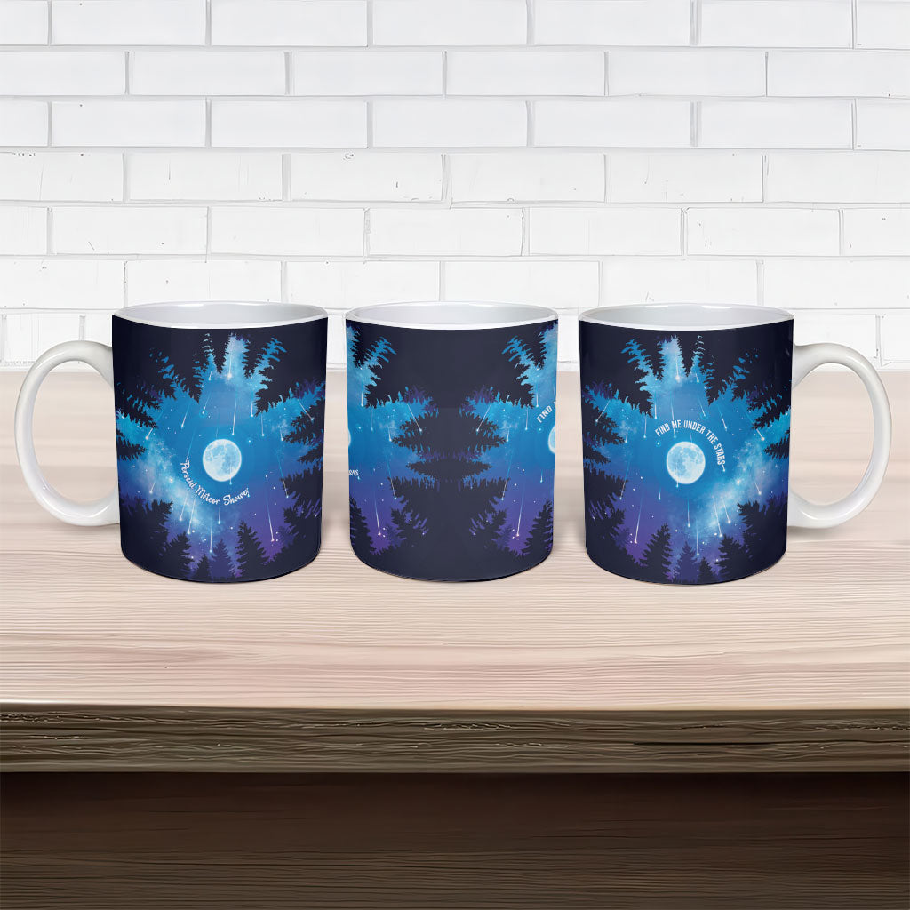 Perseid Meteor Shower Ceramic Mug Starry Sky Above The Trees