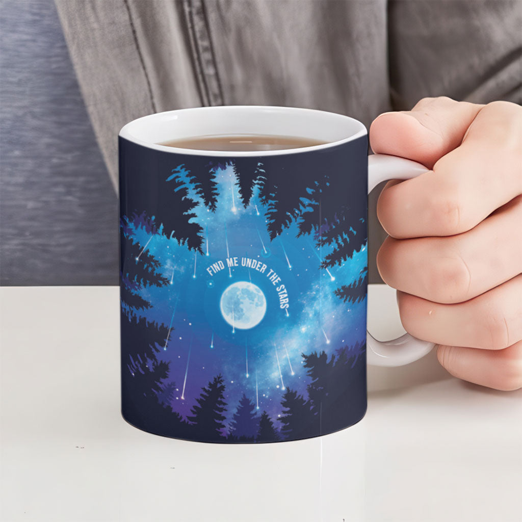Perseid Meteor Shower Ceramic Mug Starry Sky Above The Trees