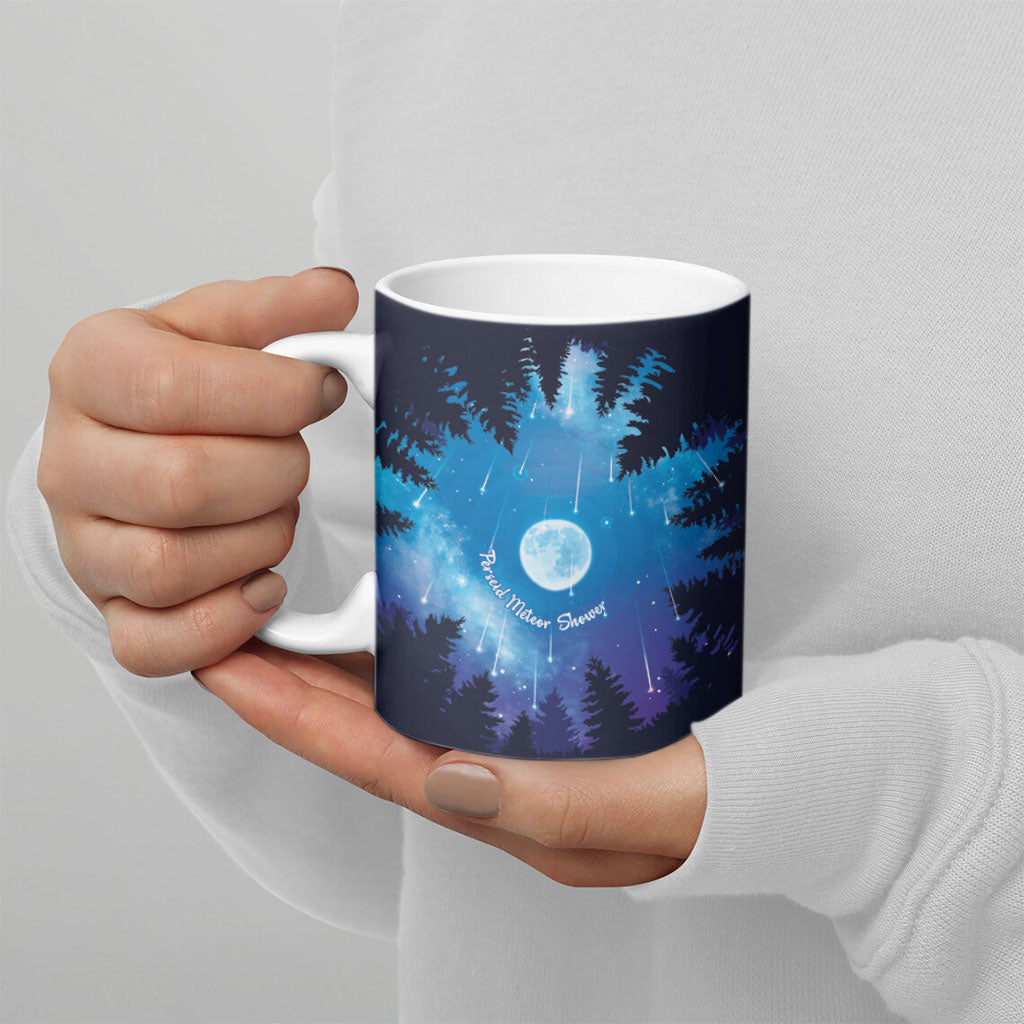 Perseid Meteor Shower Ceramic Mug Starry Sky Above The Trees