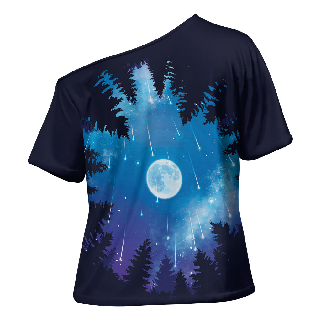 Perseid Meteor Shower Cross Shoulder Shirt Starry Sky Above The Trees
