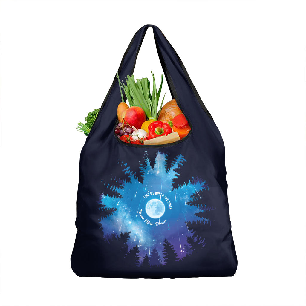 Perseid Meteor Shower Grocery Bag Starry Sky Above The Trees
