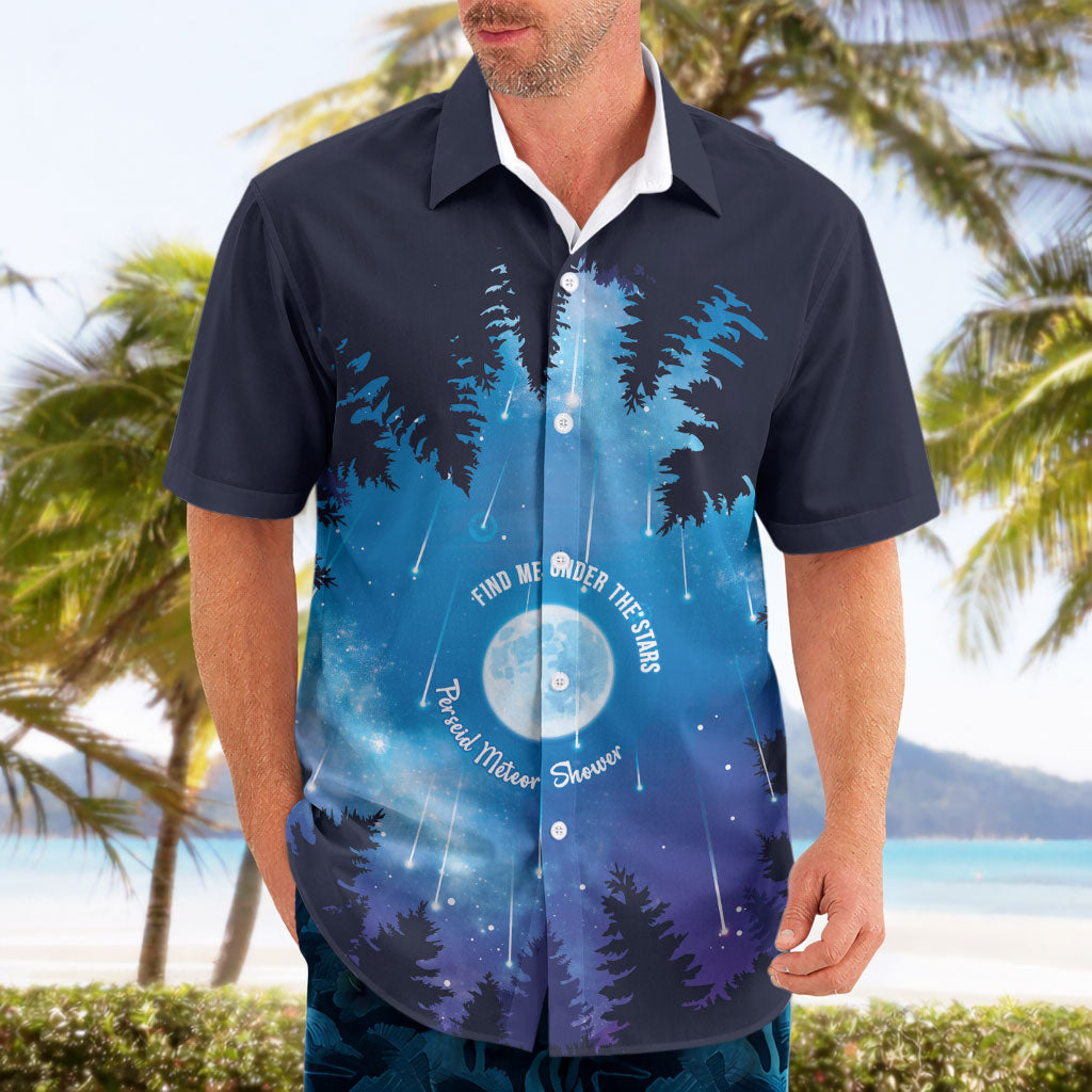 Perseid Meteor Shower Hawaiian Shirt Starry Sky Above The Trees