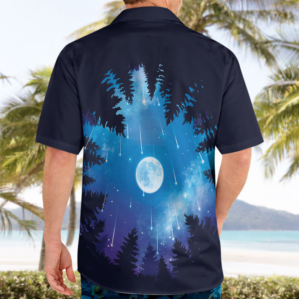 Perseid Meteor Shower Hawaiian Shirt Starry Sky Above The Trees