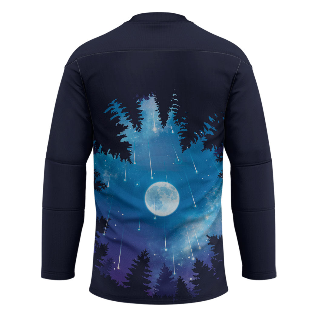 Perseid Meteor Shower Hockey Jersey Starry Sky Above The Trees
