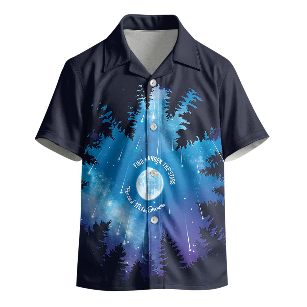 Perseid Meteor Shower Kid Hawaiian Shirt Starry Sky Above The Trees