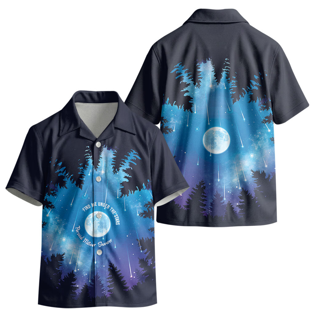 Perseid Meteor Shower Kid Hawaiian Shirt Starry Sky Above The Trees