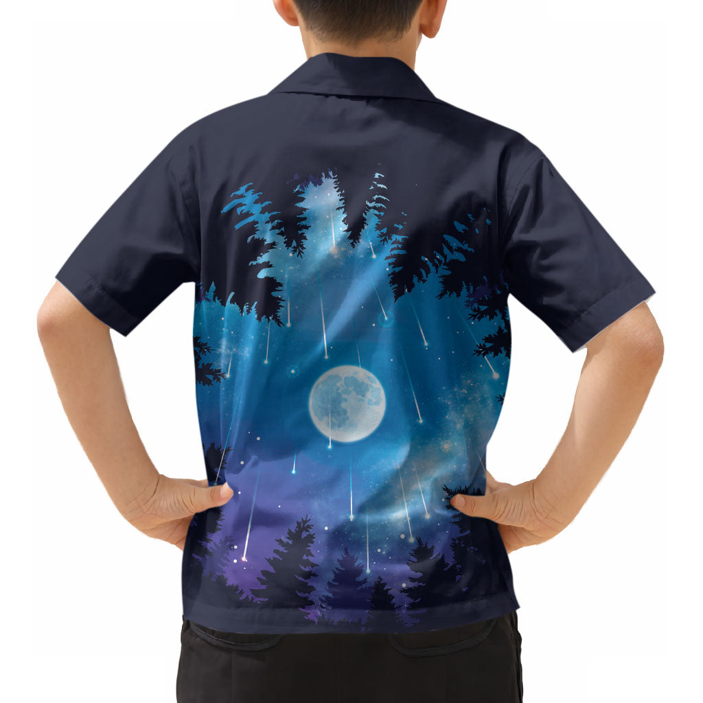 Perseid Meteor Shower Kid Hawaiian Shirt Starry Sky Above The Trees