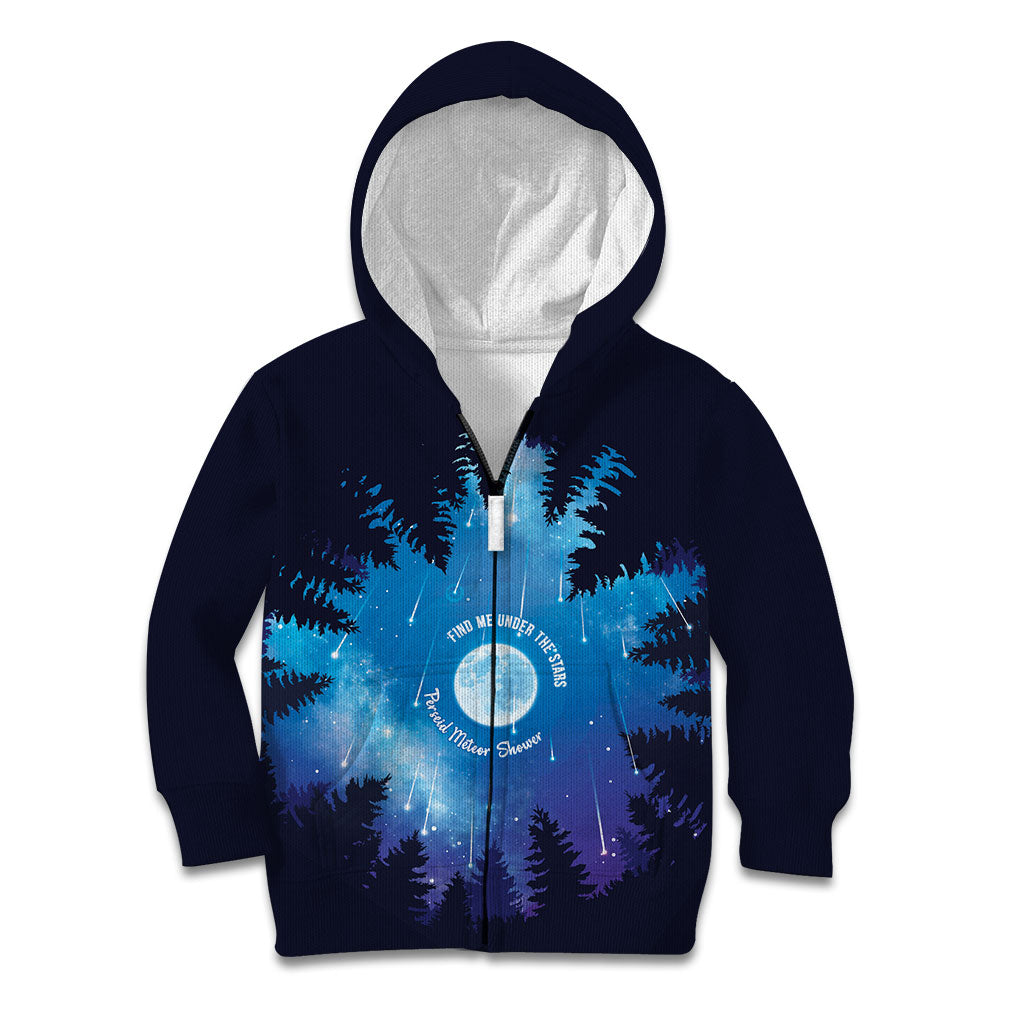 Perseid Meteor Shower Kid Hoodie Starry Sky Above The Trees
